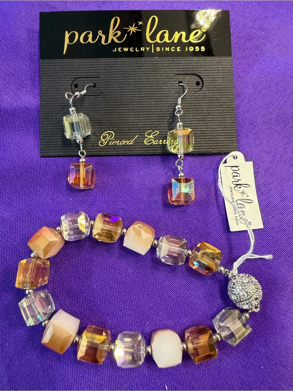 Park Lane Foursquare Bracelet & Earrings Set NWT Retired Crystal